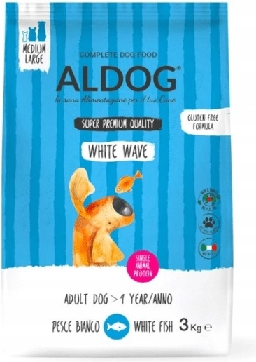 Aldog White Wave foderpiller til voksne hunde M/L med hvid fisk 3 kg