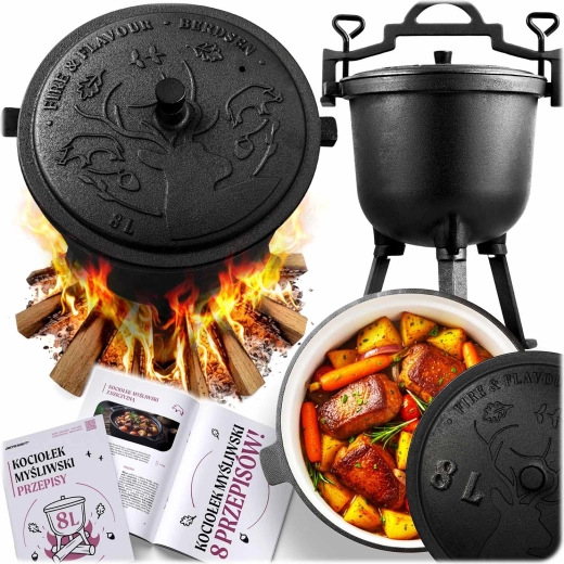 Emaljeret støbejernsgryde 8 l til bål og grill