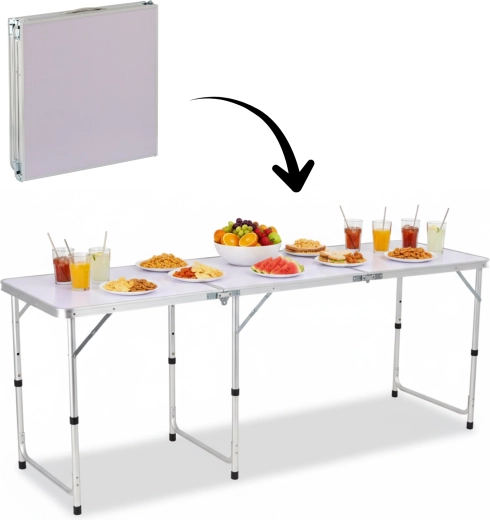 Sammenklappeligt campingbord 180 × 60 cm, højdejusterbart