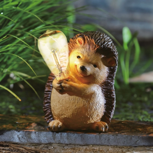 Solarhavefigur af et pindsvin med filament-LED