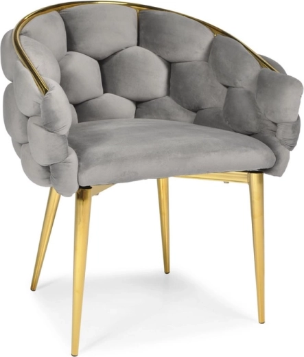 Velour lænestolsstol FERTONE BALLOON, grå med guldfarvede ben