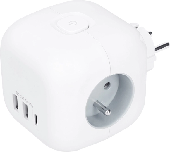 Solight stikdåse i kubusform med 3 stikkontakter 230 V + USB-A/USB-C, hvid