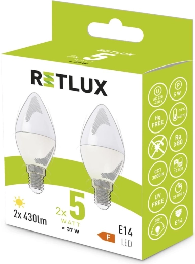 Retlux LED-pære C37 E14 varm hvid 5 W – 2 stk.