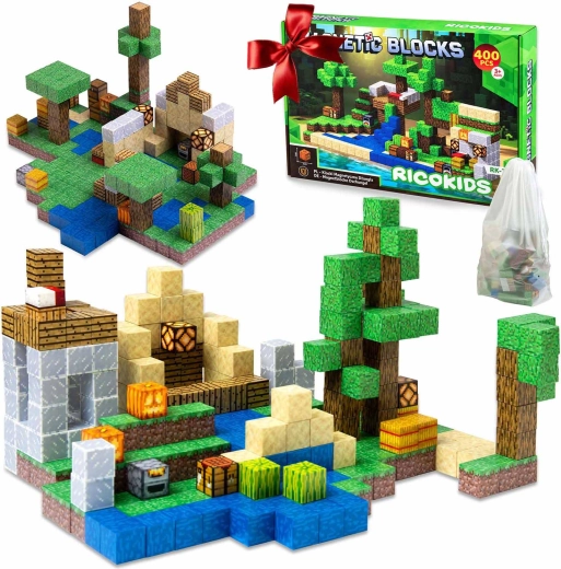 Ricokids magnetiske byggeklodser med pixelmotiver, 400 dele