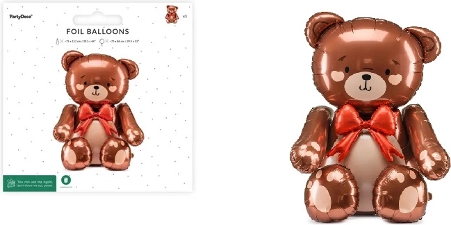 Stående folieballon Teddybjørn med rød sløjfe 75 × 84 cm