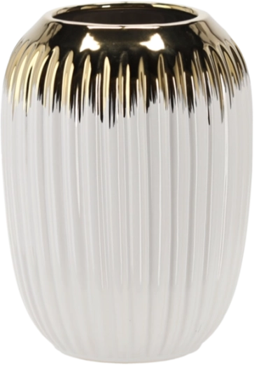 Keramisk vase 15 × 15 × 20 cm hvid‑guld