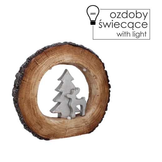 Jule-LED-figur – træ og rensdyr på træstamme 38 × 7 × 34 cm