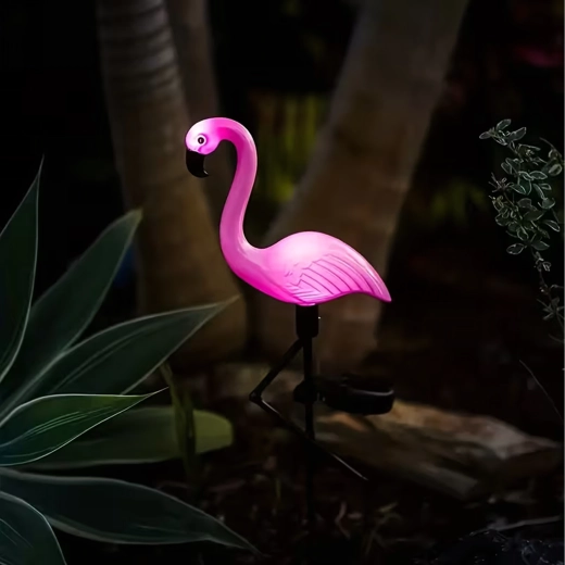 Solcelledrevet LED-havelampe i flamingoform 53 cm