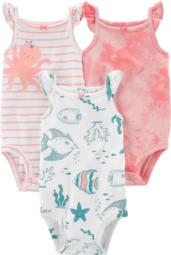 CARTER'S ærmeløse bodyer Pink Ocean 3 stk – pige 3 stk NB/ str. 56