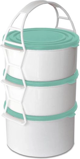 Plastisk madbærer TORO, 3-lags, 2×1,3 l + 1,7 l, mix af lågfarver