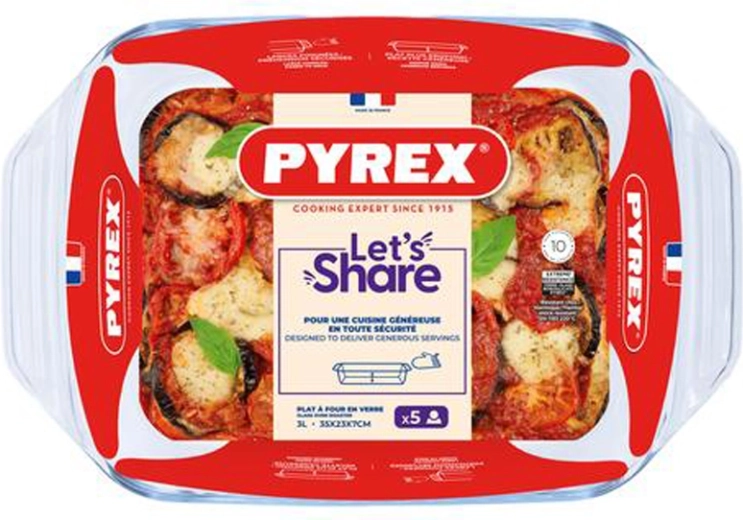 Glasbagefad med håndtag PYREX 35 × 23 cm, 3 l af borosilikatglas