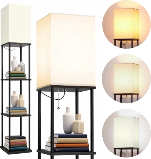 Gulvlampe med hylder Renew Force 2-i-1