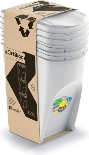 Sæt med 3 SORTIBOX affaldssorteringsspande 3×35 l, askegrå