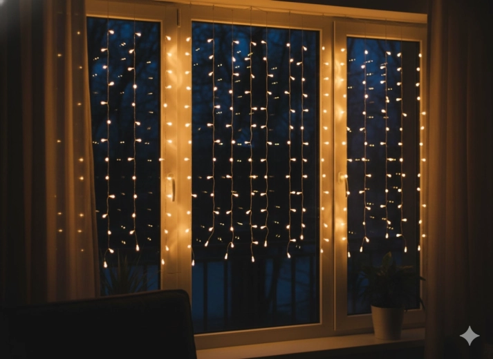 Lysgardin med LED, 240 dioder, varm hvid, 5 x 1,5 m, USB med fjernbetjening