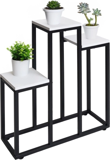 Metalblomsterstander med 3 hylder, hvid - 1 stk.