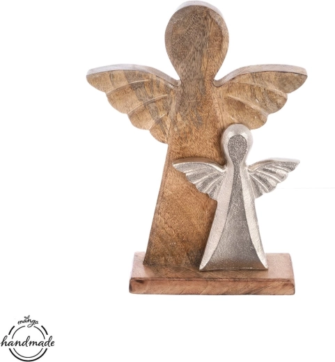 Engel i mangotræ med metaldetalje 32,5 cm