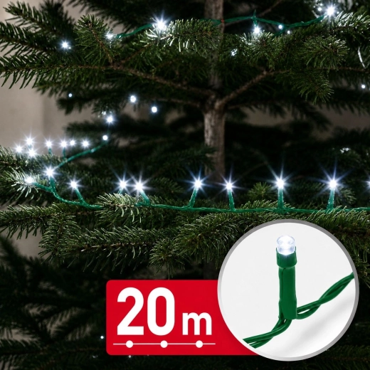 LED-lyskæde 20 m med 400 LED'er i koldt hvidt lys