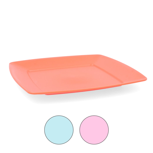 Kvadratisk, lav tallerken 23,5 cm af holdbar plast