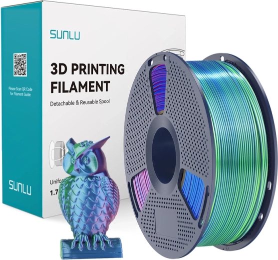 Sunlu PLA+ silk trefarvet filament til 3D-print blå–grøn–lilla