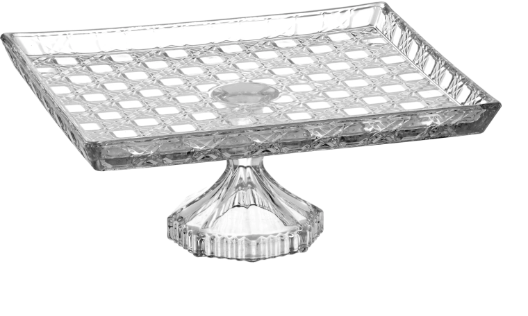 Rektangulært glasfad på fod 24,5 × 21 × 10 cm