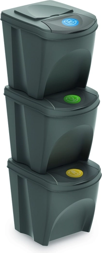 Sæt med 3 Sortibox-beholdere til affaldssortering, grå sten, 3×25 l