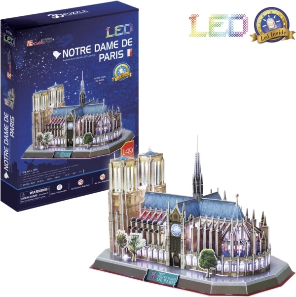 Lysende 3D-puslespil Notre-Dame Katedral 149 brikker