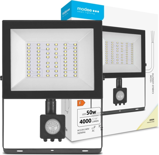 Modee LED-projektør E‑series med sensor 50 W, 120°, 4000 lm, neutral hvid