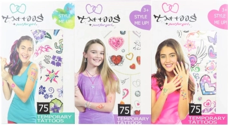 Midlertidige tatoveringer til piger – sæt med 75 motiver