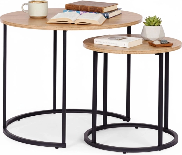 Sæt med to runde sofaborde i lys eg i loft-stil ModernHome