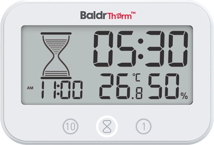 BaldrTherm digital badeværelsestimer med termometer og hygrometer