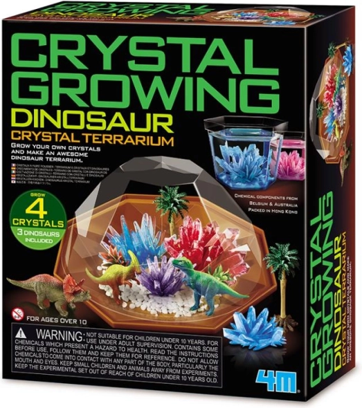 Dinosaur-terrarium med krystaller