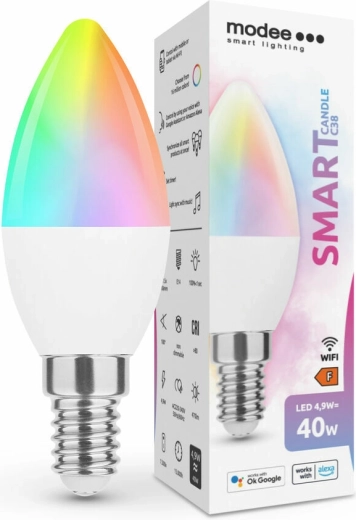 Smart LED-pære E14 4,9 W, farvet og hvid, dæmpbar – MODEE Tuya Wi‑Fi Candle C38