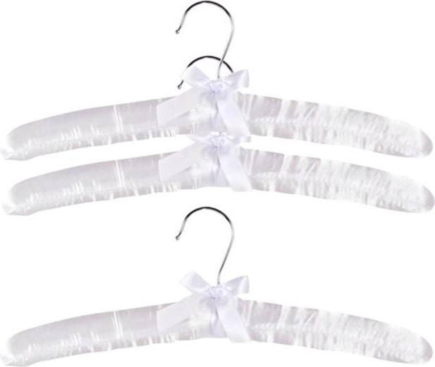 Sæt med satinpuderede bøjler i træ, hvid, 38 × 14 cm (3 stk.)