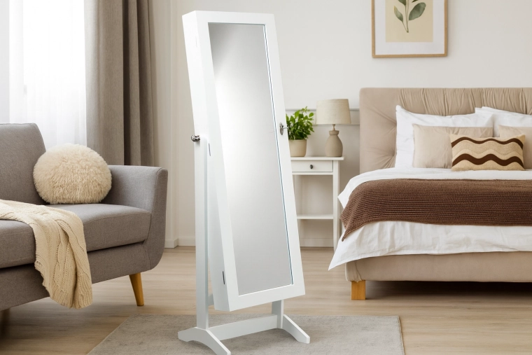 Hvid smykkeskab med spejl Grand 41,5 × 36,5 × 147 cm