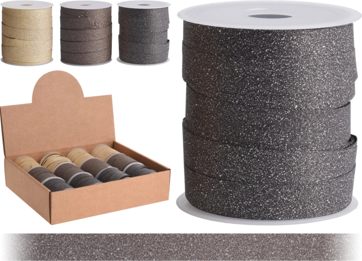 Glimrende bindebånd 10 m × 1 cm – mix brun og guld