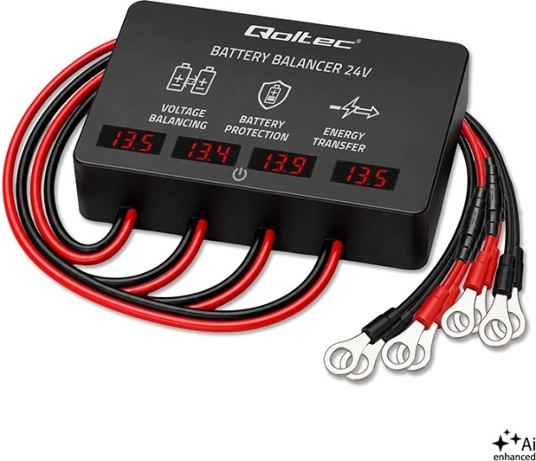 Spændingsbalancer 48 V til akkumulatorer 4× 12 V 10 A med LED-display