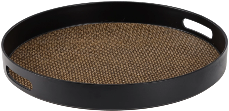 Rund serveringsbakke med håndtag, sort med jutelook 35 × 35 × 4 cm