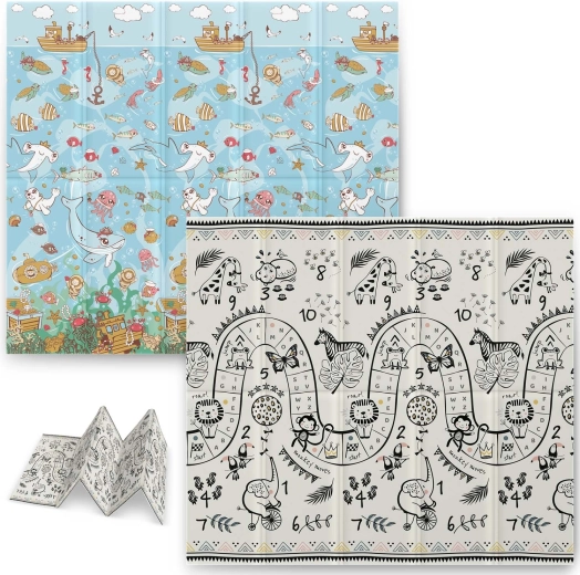 Sammenklappelig skum læringsmåtte 200 × 180 × 1 cm NUKIDO ocean–safari