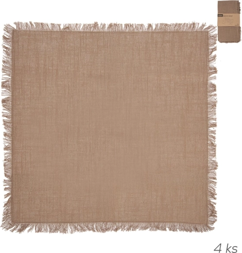 Bomuldsservietter i naturlig brun nuance med frynser 45 × 45 cm, 4 stk.