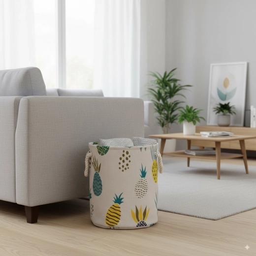 Tekstilkurv til vasketøj og legetøj med ananas 30 × 35 cm