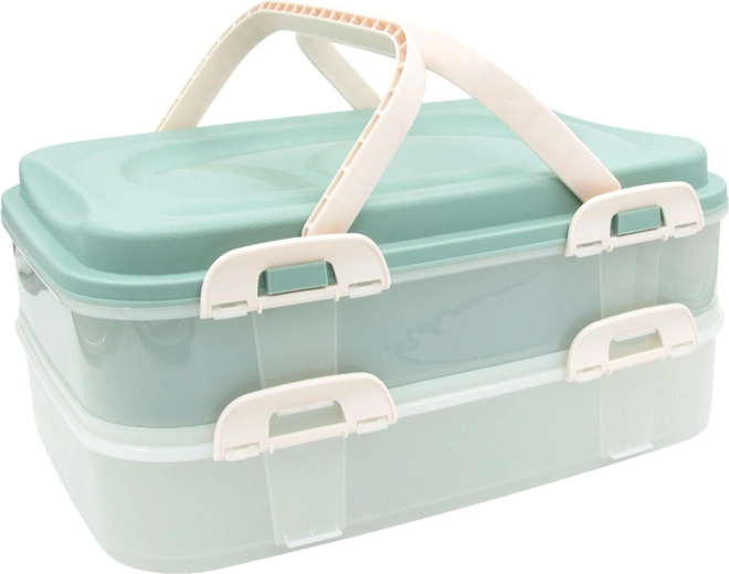 Madkasse med to etager med håndtag, 40 × 30 × 18 cm, mint