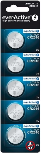 EverActive CR2016 lithium-knapcellebatterier, blister 5 stk.