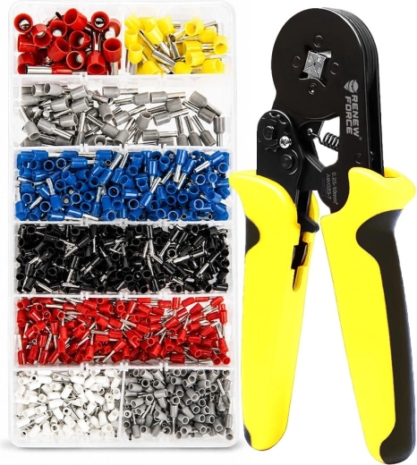 Krympe-/crimptang til endehylstre Renew Force 0,25–10 mm² med sæt med 1800 endehylstre i organizer