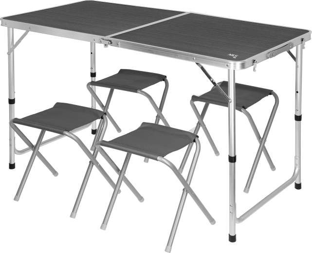 Sæt med sammenklappeligt campingbord og 4 taburetter NILS Camp mørkegrå