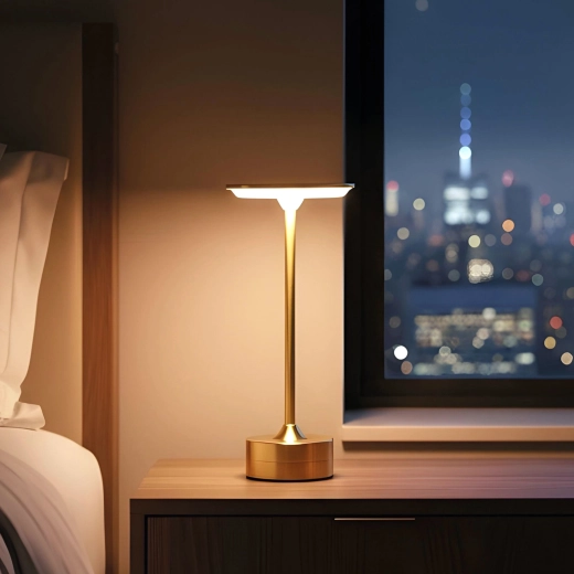 Gylden genopladelig bordlampe med justerbar lysfarve og lysstyrke