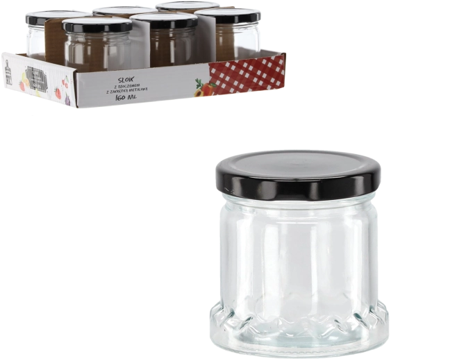 Glas 160 ml med relief og sort metal­låg