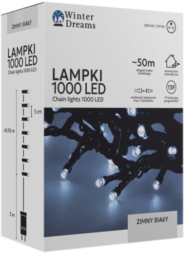 LED-lyskæde 1000 LED kold hvid 50 m