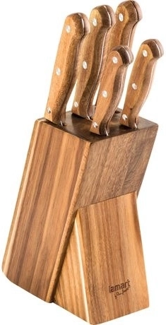 Sæt med 5 køkkenknive i træblok Wood
