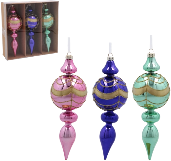 Sæt med plastik jule-toppe 17 cm – mix af farver, 3 stk.