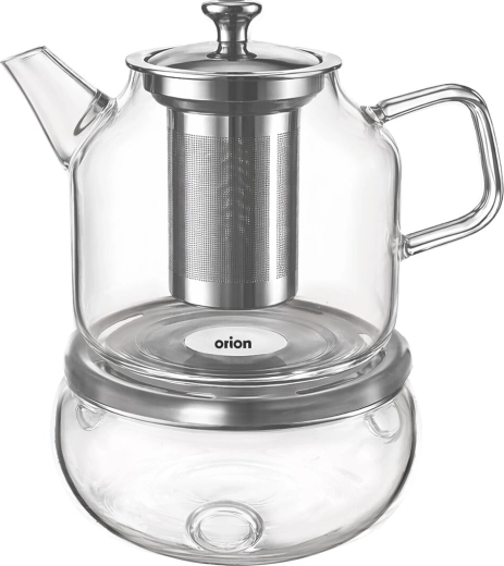 Orion glastekande i borosilikatglas med rustfrit stål-filter og varmer 1,22 l
